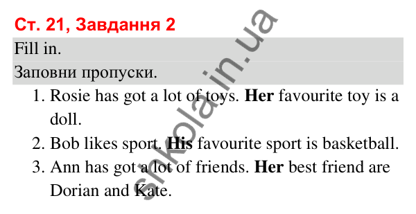 Сторінка 21, завдання 2 Відповідь до завдання 2, сторінка 21 (Lesson 12-13) - ГДЗ Робочий зошит Англійська мова 3 клас Карпюк 2025
