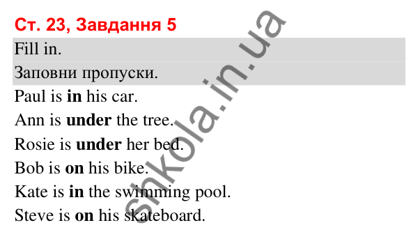 Сторінка 23, завдання 5 Відповідь до завдання 5, сторінка 23 (Lesson 12-13) - ГДЗ Робочий зошит Англійська мова 3 клас Карпюк 2025