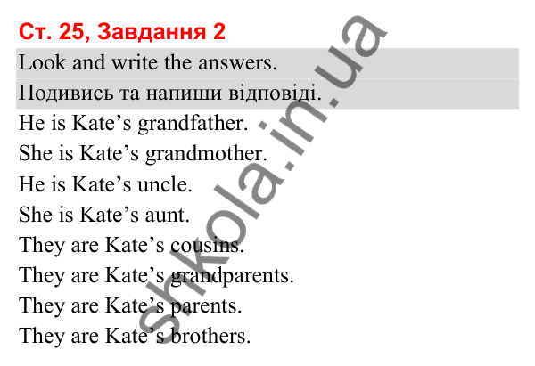 Сторінка 25, завдання 2 Відповідь до завдання 2, сторінка 25 (Lesson 2) - ГДЗ Робочий зошит Англійська мова 3 клас Карпюк 2025