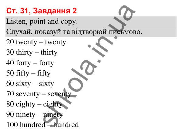 Сторінка 31, завдання 2 Відповідь до завдання 2, сторінка 31 (Lesson 7) - ГДЗ Робочий зошит Англійська мова 3 клас Карпюк 2025