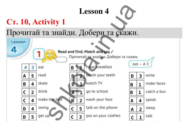 Відповідь до завдання Activity 1, сторінка 10 (Lesson 4) - ГДЗ Англійська мова 3 клас Карпюк 2025