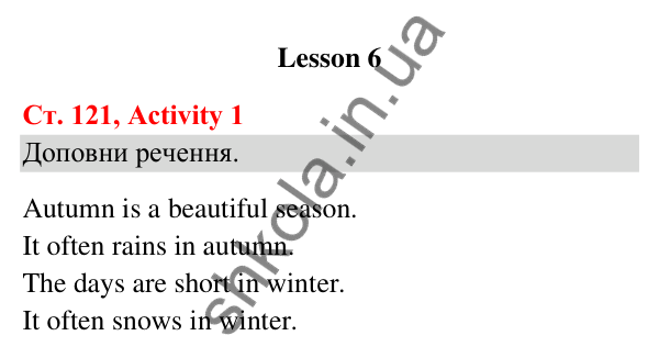 Відповідь до завдання Activity 1, сторінка 121 (Lesson 6) - ГДЗ Англійська мова 3 клас Карпюк 2025