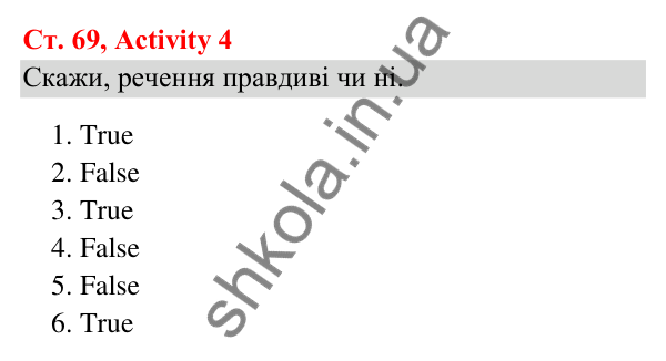Відповідь до завдання Activity 4, сторінка 69 (Lesson 13) - ГДЗ Англійська мова 3 клас Карпюк 2025