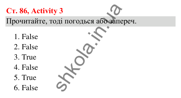 Відповідь до завдання Activity 3, сторінка 86 (Lesson 10) - ГДЗ Англійська мова 3 клас Карпюк 2025