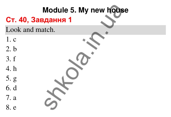 Відповідь до завдання 1, сторінка 40 (Module 5. My new house) - ГДЗ Робочий зошит Англійська мова 3 клас Мітчелл 2025