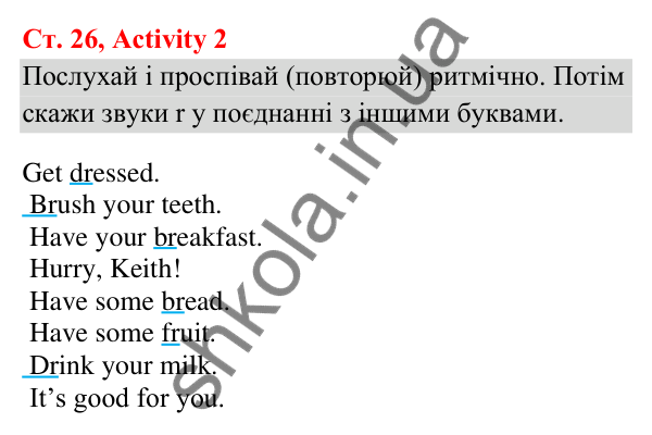 Відповідь до завдання Activity 2, сторінка 26 (Module 2. Every day) - ГДЗ Англійська мова 3 клас Мітчелл 2025