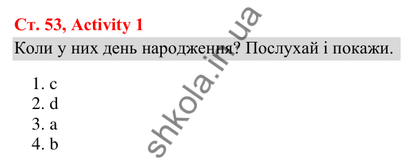 Відповідь до завдання Activity 1, сторінка 53 (Module 4. Year in, year out) - ГДЗ Англійська мова 3 клас Мітчелл 2025
