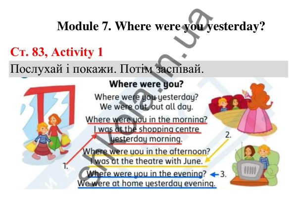 Відповідь до завдання Activity 1, сторінка 83 (Module 7. Where were you yesterday?) - ГДЗ Англійська мова 3 клас Мітчелл 2025