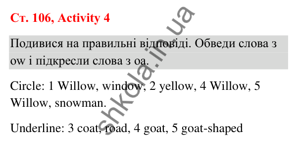 Відповідь до завдання Activity 4, сторінка 106 (Phonics) - ГДЗ Англійська мова 3 клас Пухта 2025