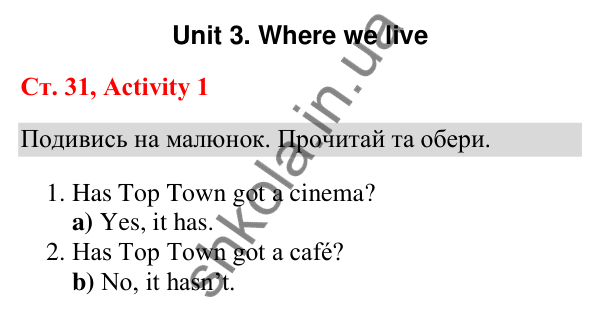 Відповідь до завдання Activity 1, сторінка 31 (Unit 3. Where we live) - ГДЗ Англійська мова 3 клас Пухта 2025