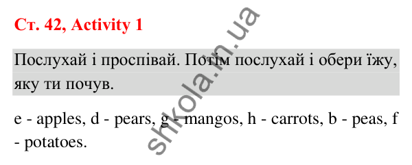 Відповідь до завдання Activity 1, сторінка 42 (Unit 4. The market) - ГДЗ Англійська мова 3 клас Пухта 2025
