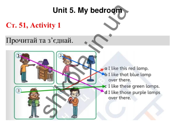 Відповідь до завдання Activity 1, сторінка 51 (Unit 5. My bedroom) - ГДЗ Англійська мова 3 клас Пухта 2025