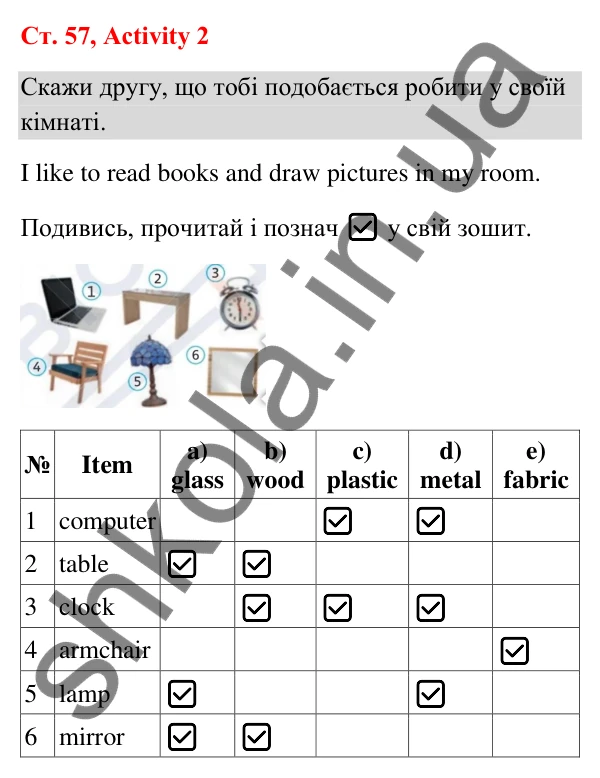 Відповідь до завдання Activity 2, сторінка 57 (Unit 5. My bedroom) - ГДЗ Англійська мова 3 клас Пухта 2025