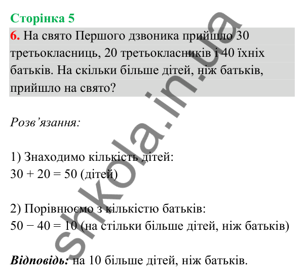 Відповідь до завдання 6 на сторінці 5 — ГДЗ Математика 3 клас Богданович 2025 частина 1