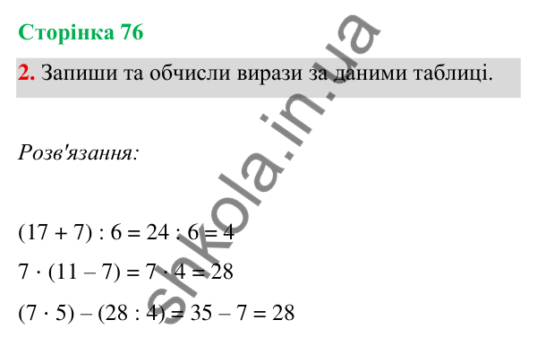 Відповідь до завдання 2 на сторінці 76 — ГДЗ Математика 3 клас Богданович 2025 частина 1