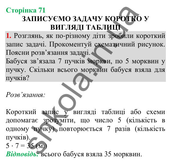 Відповідь до завдання 1 на сторінці 71 — ГДЗ Математика 3 клас Скворцова 2025 частина 1