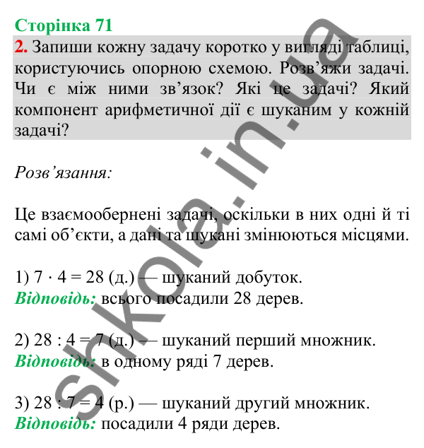 Відповідь до завдання 2 на сторінці 71 — ГДЗ Математика 3 клас Скворцова 2025 частина 1