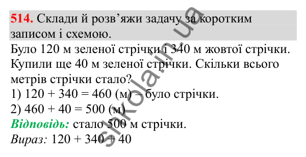 Відповідь до завдання № 514, сторінка 122 - ГДЗ Математика 3 клас Заїка 2025 частина 1