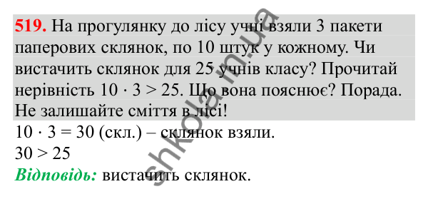 Відповідь до завдання № 519, сторінка 123 - ГДЗ Математика 3 клас Заїка 2025 частина 1
