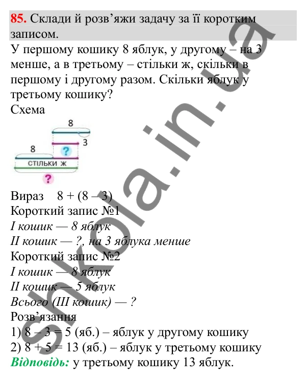 Відповідь до завдання № 85, сторінка 20 - ГДЗ Математика 3 клас Заїка 2025 частина 1