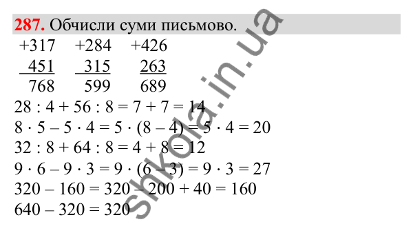 Відповідь до завдання № 287, сторінка 71 - ГДЗ Математика 3 клас Заїка 2025 частина 2