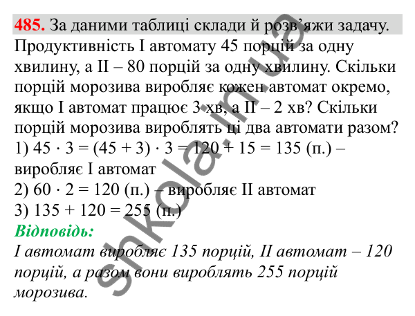 Відповідь до завдання № 485, сторінка 111 - ГДЗ Математика 3 клас Заїка 2025 частина 2