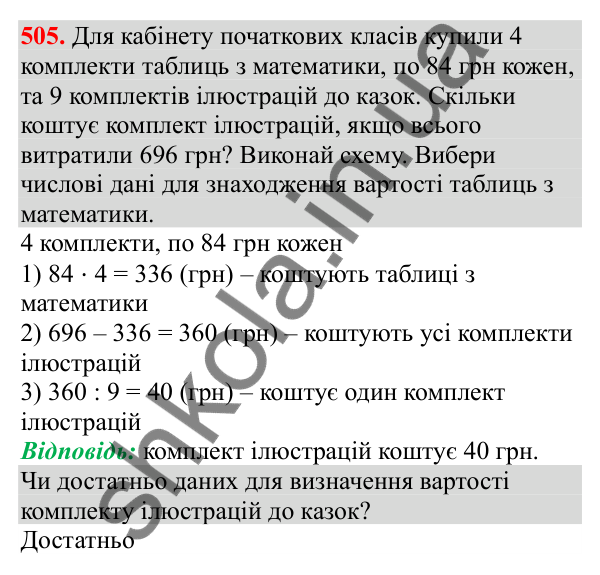 Відповідь до завдання № 505, сторінка 116 - ГДЗ Математика 3 клас Заїка 2025 частина 2