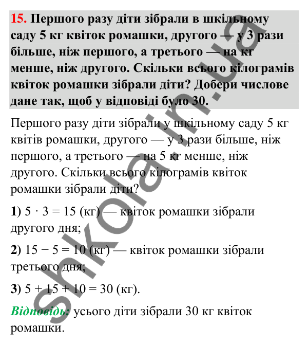 Додаткове № 15 Додаткове № 15 — ГДЗ Математика 3 клас Листопад 2025 частина 1