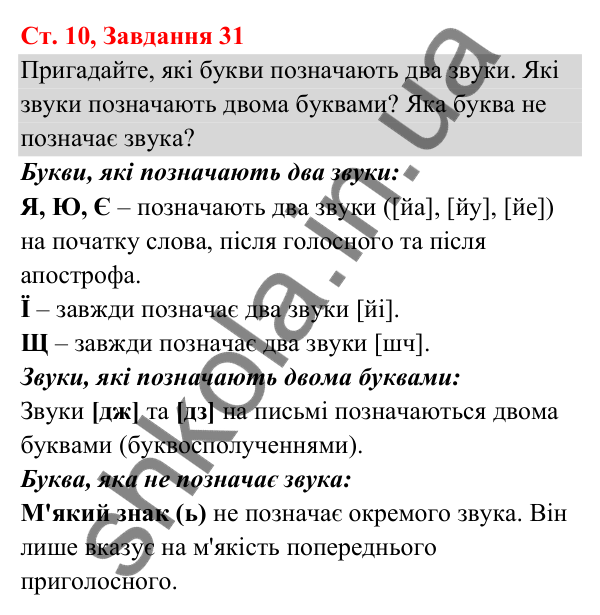 Відповідь до завдання № 31, сторінка 10 - ГДЗ Українська мова та читання 3 клас Кравцова 2025 частина 1