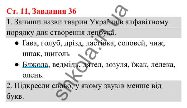 Відповідь до завдання № 36, сторінка 11 - ГДЗ Українська мова та читання 3 клас Кравцова 2025 частина 1
