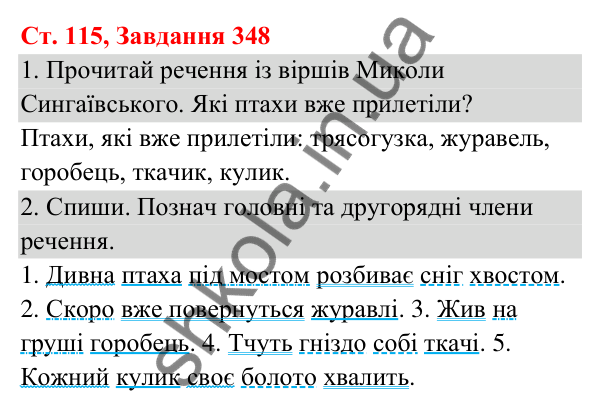 Відповідь до завдання № 348, сторінка 115 - ГДЗ Українська мова та читання 3 клас Кравцова 2025 частина 1