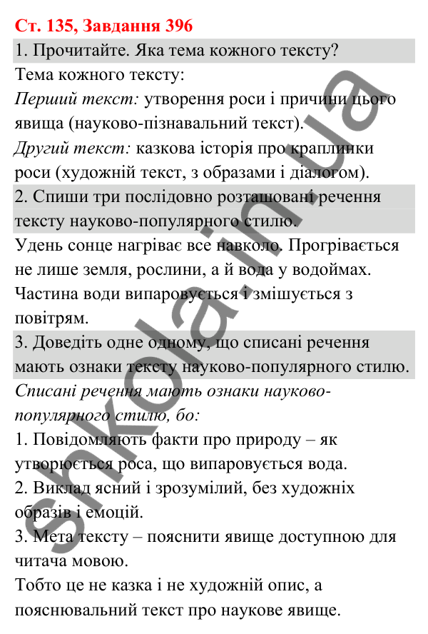 Відповідь до завдання № 396, сторінка 135 - ГДЗ Українська мова та читання 3 клас Кравцова 2025 частина 1