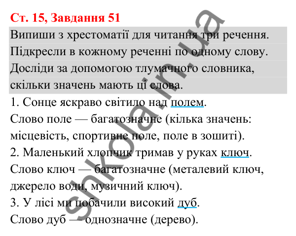Відповідь до завдання № 51, сторінка 15 - ГДЗ Українська мова та читання 3 клас Кравцова 2025 частина 1