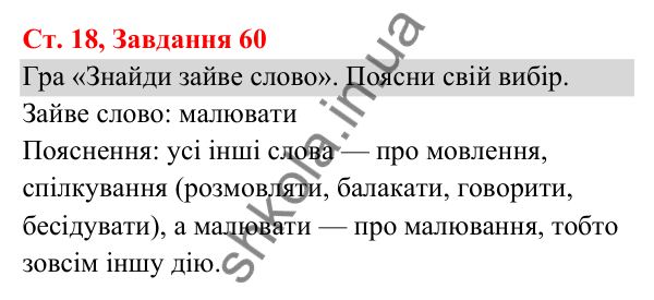 Відповідь до завдання № 60, сторінка 18 - ГДЗ Українська мова та читання 3 клас Кравцова 2025 частина 1