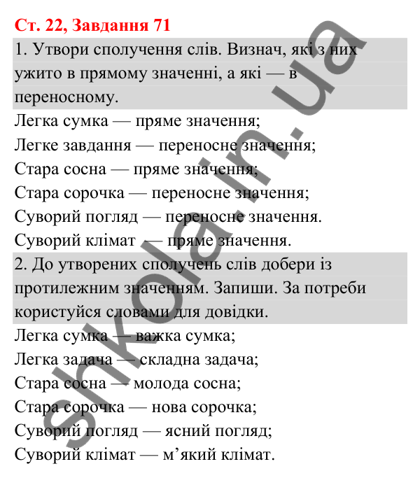 Відповідь до завдання № 71, сторінка 22 - ГДЗ Українська мова та читання 3 клас Кравцова 2025 частина 1