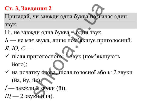 Відповідь до завдання № 2, сторінка 3 - ГДЗ Українська мова та читання 3 клас Кравцова 2025 частина 1