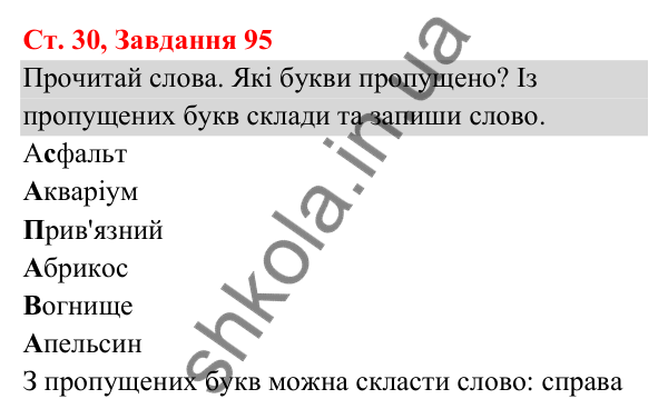 Відповідь до завдання № 95, сторінка 30 - ГДЗ Українська мова та читання 3 клас Кравцова 2025 частина 1