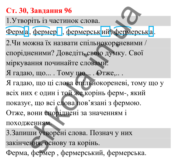 Відповідь до завдання № 96, сторінка 30 - ГДЗ Українська мова та читання 3 клас Кравцова 2025 частина 1