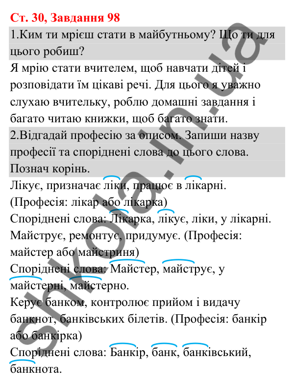 Відповідь до завдання № 98, сторінка 30 - ГДЗ Українська мова та читання 3 клас Кравцова 2025 частина 1