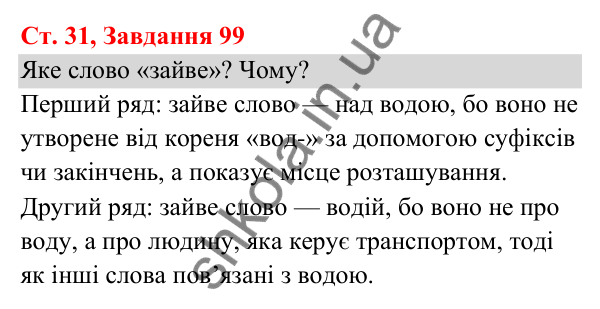 Відповідь до завдання № 99, сторінка 31 - ГДЗ Українська мова та читання 3 клас Кравцова 2025 частина 1