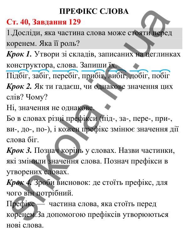 Відповідь до завдання № 129, сторінка 40 - ГДЗ Українська мова та читання 3 клас Кравцова 2025 частина 1