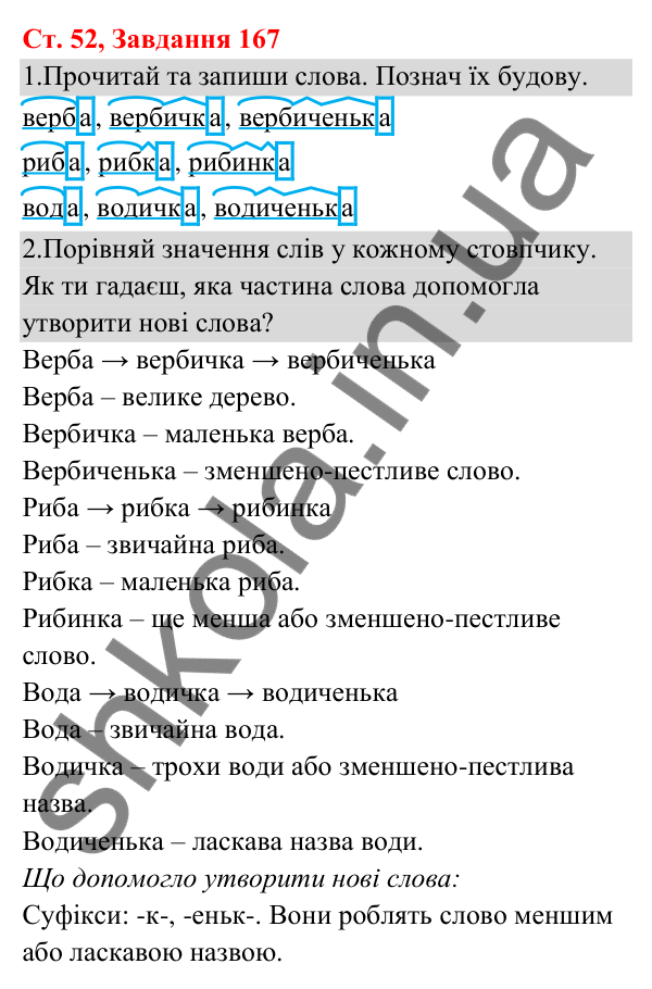 Відповідь до завдання № 167, сторінка 52 - ГДЗ Українська мова та читання 3 клас Кравцова 2025 частина 1