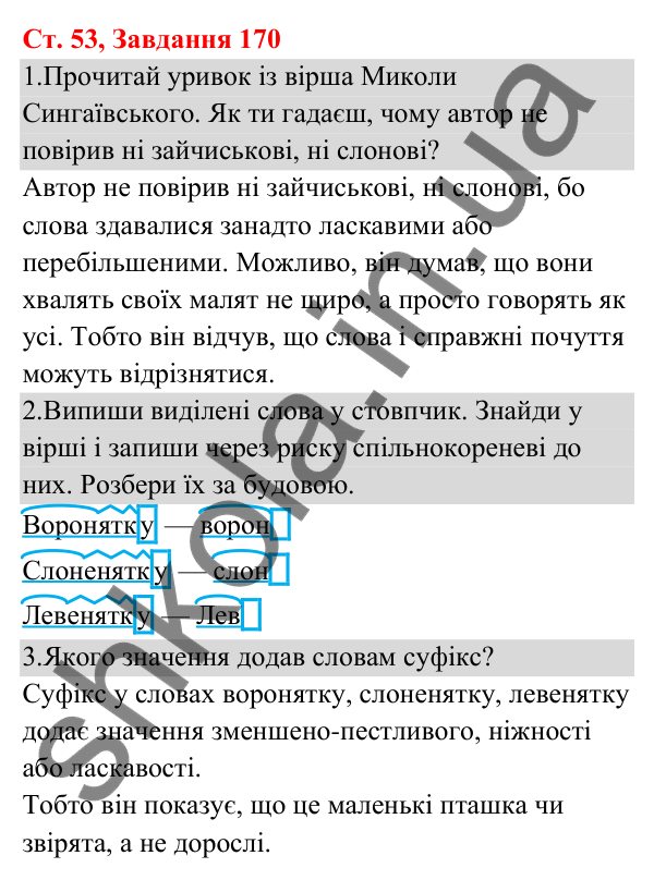 Відповідь до завдання № 170, сторінка 53 - ГДЗ Українська мова та читання 3 клас Кравцова 2025 частина 1