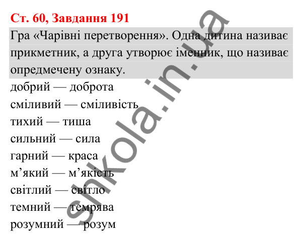 Відповідь до завдання № 191, сторінка 60 - ГДЗ Українська мова та читання 3 клас Кравцова 2025 частина 1