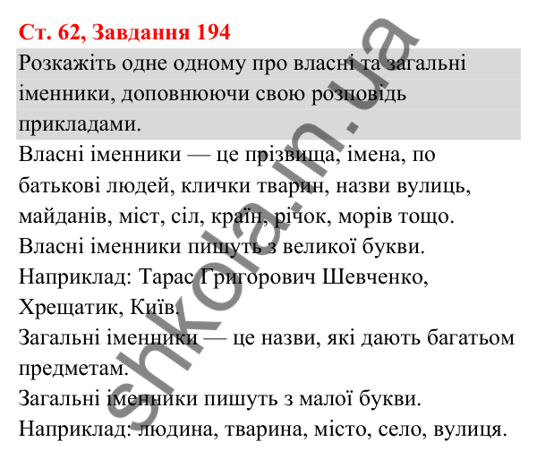 Відповідь до завдання № 194, сторінка 62 - ГДЗ Українська мова та читання 3 клас Кравцова 2025 частина 1