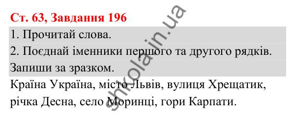 Відповідь до завдання № 196, сторінка 63 - ГДЗ Українська мова та читання 3 клас Кравцова 2025 частина 1