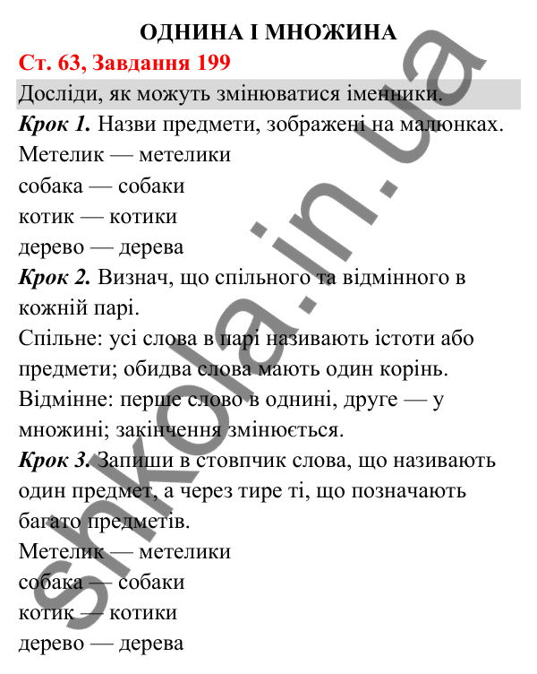 Відповідь до завдання № 199, сторінка 63 - ГДЗ Українська мова та читання 3 клас Кравцова 2025 частина 1