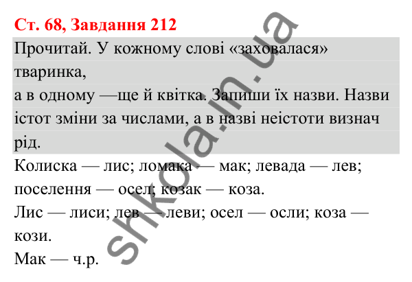 Відповідь до завдання № 212, сторінка 68 - ГДЗ Українська мова та читання 3 клас Кравцова 2025 частина 1