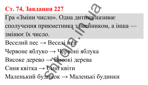 Відповідь до завдання № 227, сторінка 74 - ГДЗ Українська мова та читання 3 клас Кравцова 2025 частина 1