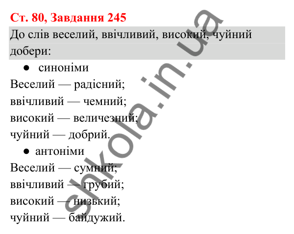 Відповідь до завдання № 245, сторінка 80 - ГДЗ Українська мова та читання 3 клас Кравцова 2025 частина 1